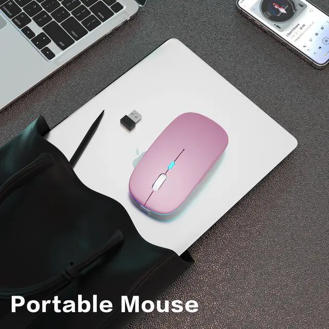 Alt view image 5 of 7 - AIKOKOK Wireless Bluetooth Mouse Rechargeable Laptop Mice with LED Use Portable(BT5.2 and USB 2.4G) Dual Mode Connection Silent Slim Computer Mouse for Laptop/iPad Tablet/Apple MacBook/PC (Rose Gold)