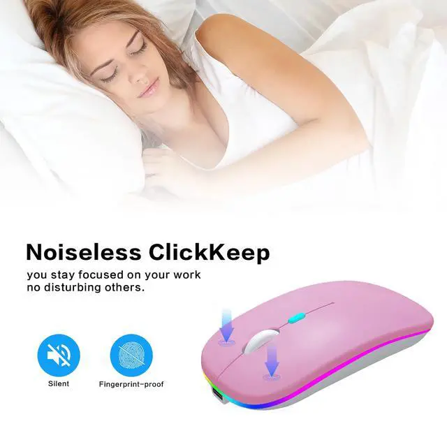 Alt view image 7 of 7 - AIKOKOK Wireless Bluetooth Mouse Rechargeable Laptop Mice with LED Use Portable(BT5.2 and USB 2.4G) Dual Mode Connection Silent Slim Computer Mouse for Laptop/iPad Tablet/Apple MacBook/PC (Rose Gold)