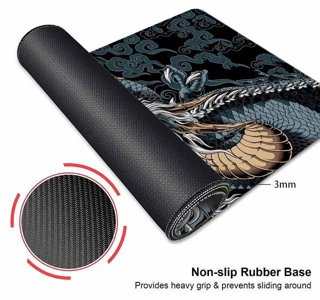 Alt view image 3 of 6 - Extended Large Gaming Mouse Pad with Stitched Edges, Japanese Black Dragon Desk Mat for Computer, Non-Slip Big Mouse Pad with Keyboard Pad for Work, Gamer, Office, Home - 35.4 x 15.7 in