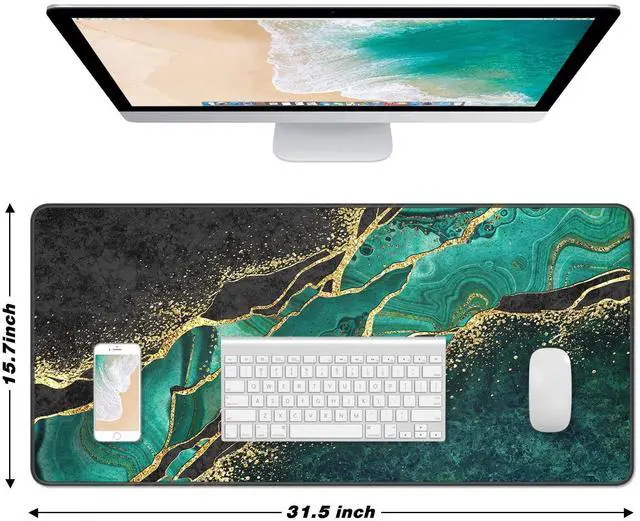 Alt view image 2 of 7 - Extended Large Mouse Pad, XXL Gaming Mousepad 31.5 x 15.7 Inch, Big Computer Keyboard Desk Pad, Waterproof Mouse Mat with Stitched Edges and Non-Slip Base for Office Gaming, Green Marble