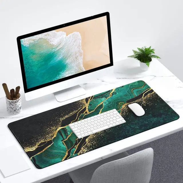 Alt view image 7 of 7 - Extended Large Mouse Pad, XXL Gaming Mousepad 31.5 x 15.7 Inch, Big Computer Keyboard Desk Pad, Waterproof Mouse Mat with Stitched Edges and Non-Slip Base for Office Gaming, Green Marble