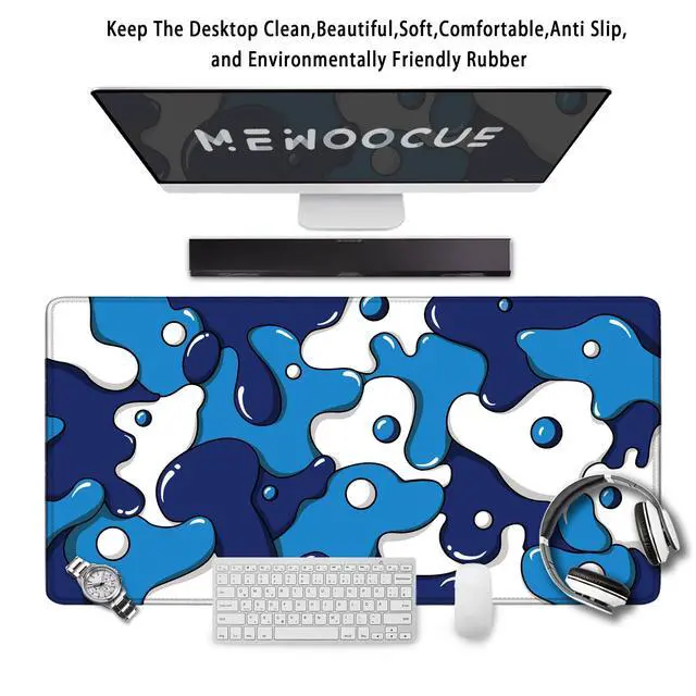 Alt view image 2 of 7 - Gaming Mouse Pad for Desk,Large Cute Mousepad Laptop,Japanese Geometric Blue Anime Mouse Mat,Long XXL Waterproof Keyboard Pads,Big Non-Slip Mouse Pads for Game Office Home31.5 x 15.7 in