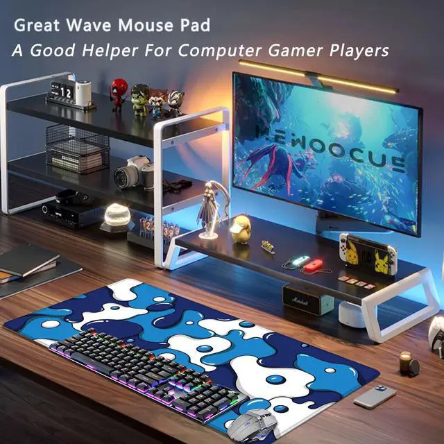 Alt view image 5 of 7 - Gaming Mouse Pad for Desk,Large Cute Mousepad Laptop,Japanese Geometric Blue Anime Mouse Mat,Long XXL Waterproof Keyboard Pads,Big Non-Slip Mouse Pads for Game Office Home31.5 x 15.7 in