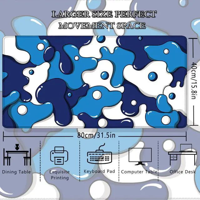 Alt view image 6 of 7 - Gaming Mouse Pad for Desk,Large Cute Mousepad Laptop,Japanese Geometric Blue Anime Mouse Mat,Long XXL Waterproof Keyboard Pads,Big Non-Slip Mouse Pads for Game Office Home31.5 x 15.7 in