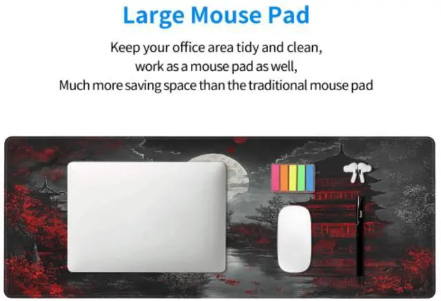 Alt view image 6 of 7 - Japanese Mouse Pad XXL 35.4 X 15.7 Inch Black Red Design Style Extended Large Gaming Mousepad Keyboard Full Desk Mat Non-Slip Rubber Base Stitched Edges for Home Office