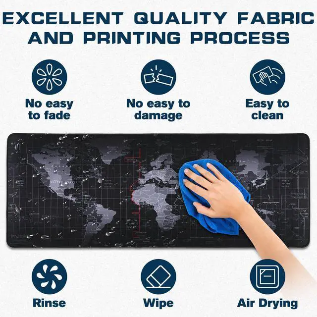 Alt view image 3 of 7 - Mouse Pad Gaming - Desk Mat for Keyboard and Mouse - Black World Map Large Mouse Pads for Desk, Gaming Mousepad with Non-Slip Base, Desks Pad (31.5" X 11.8") for Game, Office and Home