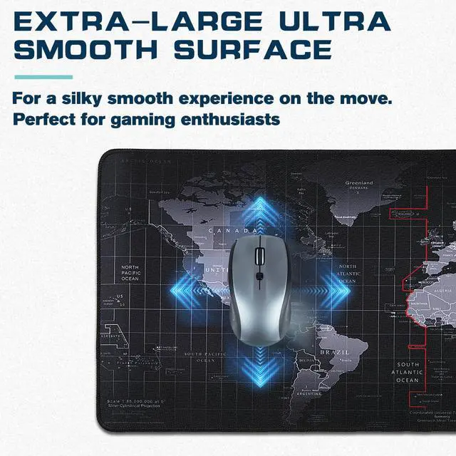 Alt view image 4 of 7 - Mouse Pad Gaming - Desk Mat for Keyboard and Mouse - Black World Map Large Mouse Pads for Desk, Gaming Mousepad with Non-Slip Base, Desks Pad (31.5" X 11.8") for Game, Office and Home