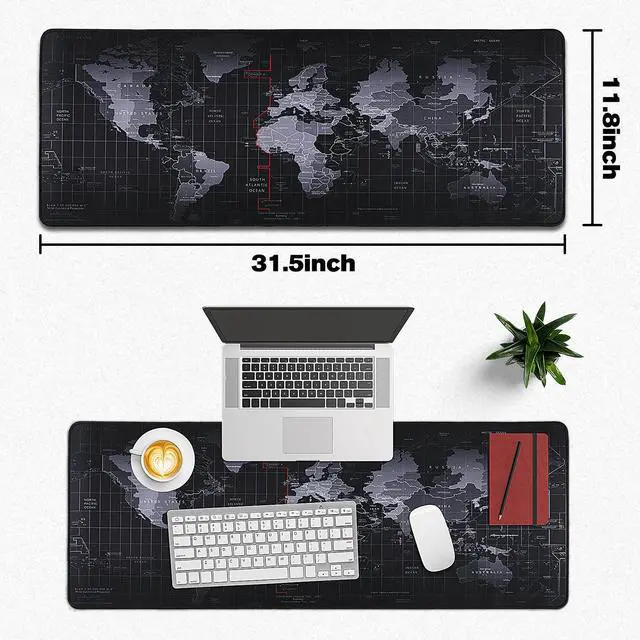 Alt view image 5 of 7 - Mouse Pad Gaming - Desk Mat for Keyboard and Mouse - Black World Map Large Mouse Pads for Desk, Gaming Mousepad with Non-Slip Base, Desks Pad (31.5" X 11.8") for Game, Office and Home