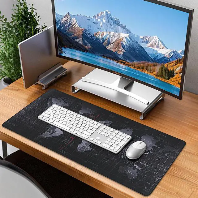 Alt view image 7 of 7 - Mouse Pad Gaming - Desk Mat for Keyboard and Mouse - Black World Map Large Mouse Pads for Desk, Gaming Mousepad with Non-Slip Base, Desks Pad (31.5" X 11.8") for Game, Office and Home