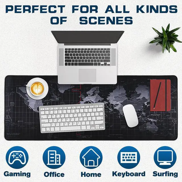 Alt view image 6 of 7 - Mouse Pad Gaming - Desk Mat for Keyboard and Mouse - Black World Map Large Mouse Pads for Desk, Gaming Mousepad with Non-Slip Base, Desks Pad (31.5" X 11.8") for Game, Office and Home