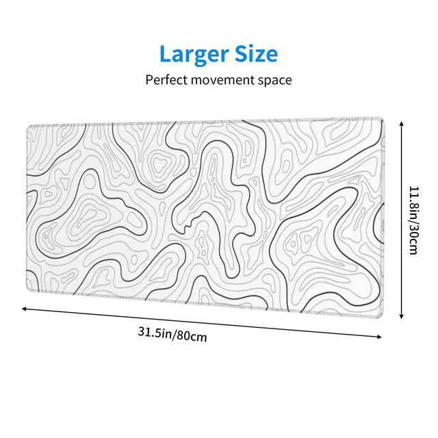 Alt view image 2 of 5 - Abstract Topographic Map White Grey Black Gaming Mouse Pad Long Mouse Pad Large Desk Mat 31.5 X 11.8 Inch Mousepad with Non-Slip Base Stitched Edge Keyboard Mat for Gaming Office