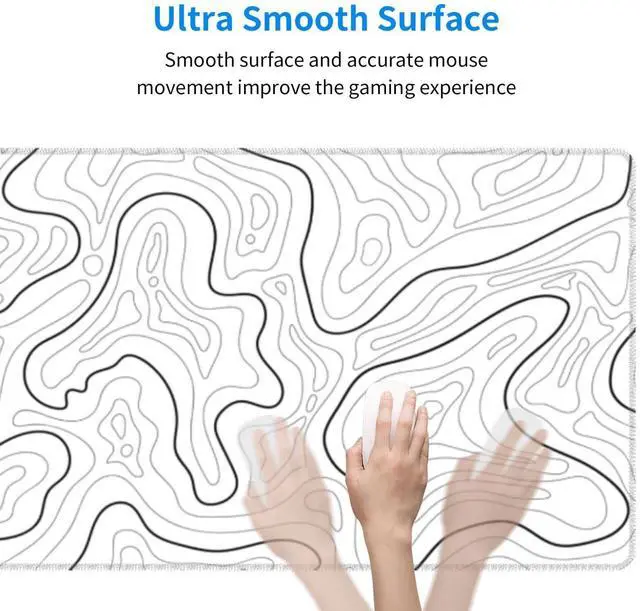 Alt view image 3 of 5 - Abstract Topographic Map White Grey Black Gaming Mouse Pad Long Mouse Pad Large Desk Mat 31.5 X 11.8 Inch Mousepad with Non-Slip Base Stitched Edge Keyboard Mat for Gaming Office