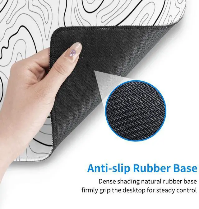 Alt view image 4 of 5 - Abstract Topographic Map White Grey Black Gaming Mouse Pad Long Mouse Pad Large Desk Mat 31.5 X 11.8 Inch Mousepad with Non-Slip Base Stitched Edge Keyboard Mat for Gaming Office