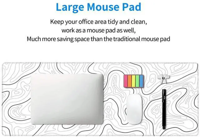 Alt view image 5 of 5 - Abstract Topographic Map White Grey Black Gaming Mouse Pad Long Mouse Pad Large Desk Mat 31.5 X 11.8 Inch Mousepad with Non-Slip Base Stitched Edge Keyboard Mat for Gaming Office