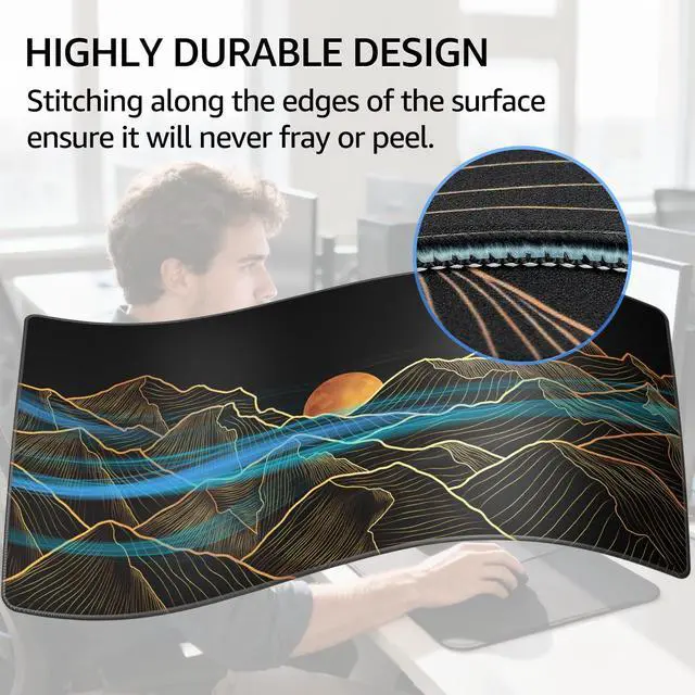 Alt view image 3 of 6 - KTRIO Large Gaming Mouse Pad Desk Mat, Superior Micro-Weave Cloth, Non-Slip Rubber Base, Stitched Edges, Water-Resistant, for Gamer, Office & Home, 31.5 x 15.7 Inch, Bright Rise