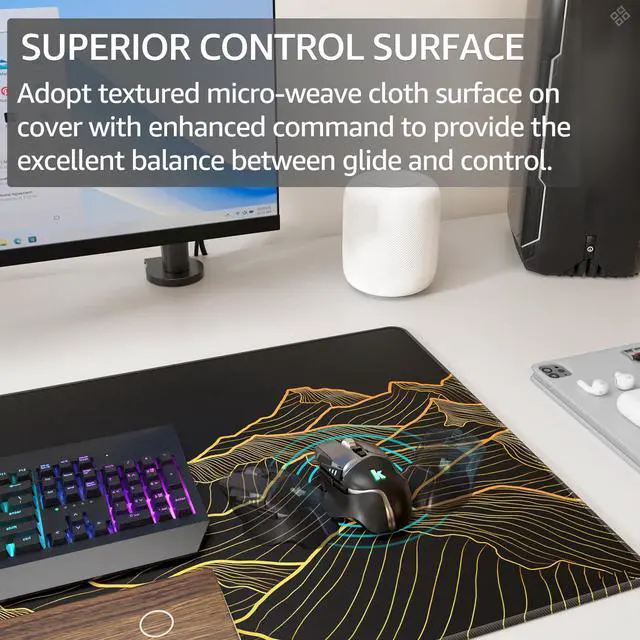 Alt view image 5 of 6 - KTRIO Large Gaming Mouse Pad Desk Mat, Superior Micro-Weave Cloth, Non-Slip Rubber Base, Stitched Edges, Water-Resistant, for Gamer, Office & Home, 31.5 x 15.7 Inch, Bright Rise
