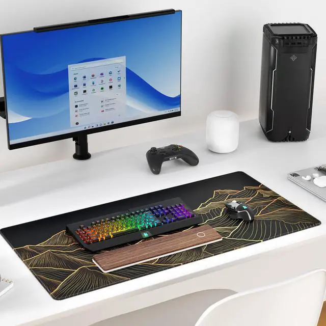 Alt view image 6 of 6 - KTRIO Large Gaming Mouse Pad Desk Mat, Superior Micro-Weave Cloth, Non-Slip Rubber Base, Stitched Edges, Water-Resistant, for Gamer, Office & Home, 31.5 x 15.7 Inch, Bright Rise