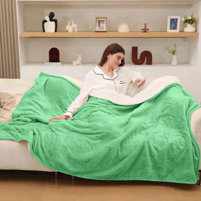 Main image of CHIOKY Electric Blanket Throw, Fast Heating Blanket with Overheat Protection, Heated Sherpa Blanket with 5 Heating Levels & 4 Hours Auto Off for Couch Office Use, Ideal Gift, 50"x60", Aqua Green
