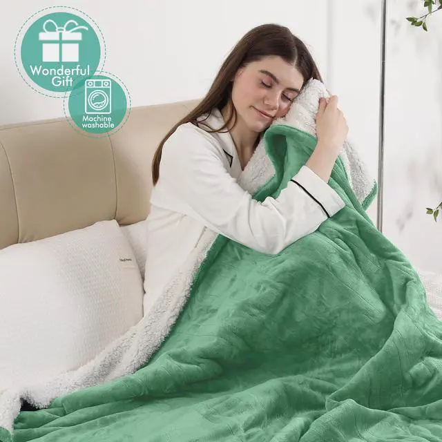 Alt view image 3 of 7 - CHIOKY Electric Blanket Throw, Fast Heating Blanket with Overheat Protection, Heated Sherpa Blanket with 5 Heating Levels & 4 Hours Auto Off for Couch Office Use, Ideal Gift, 50"x60", Aqua Green