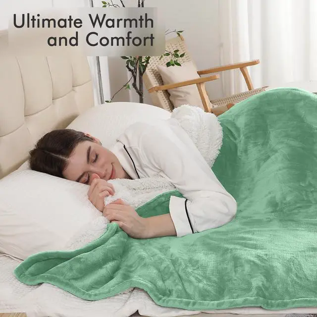 Alt view image 7 of 7 - CHIOKY Electric Blanket Throw, Fast Heating Blanket with Overheat Protection, Heated Sherpa Blanket with 5 Heating Levels & 4 Hours Auto Off for Couch Office Use, Ideal Gift, 50"x60", Aqua Green