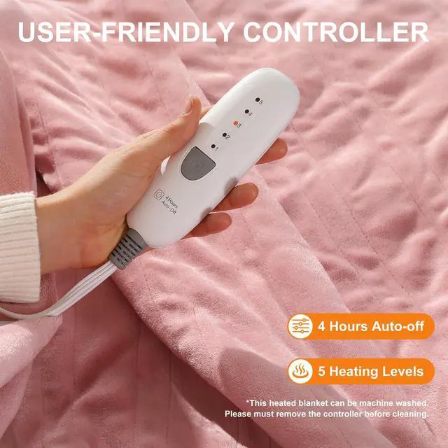 Alt view image 2 of 7 - Heating Blanket Heated Throw Blanket 50''X60'' - Electric Throw Pink Ultra Warm Fluffy Electric Blanket for Recliner with 5 Heating Setting & 4 Hour Auto Off, ETL Certified & Overheat Protection