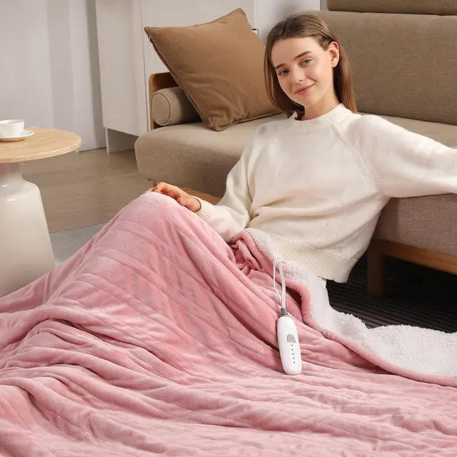 Alt view image 4 of 7 - Heating Blanket Heated Throw Blanket 50''X60'' - Electric Throw Pink Ultra Warm Fluffy Electric Blanket for Recliner with 5 Heating Setting & 4 Hour Auto Off, ETL Certified & Overheat Protection
