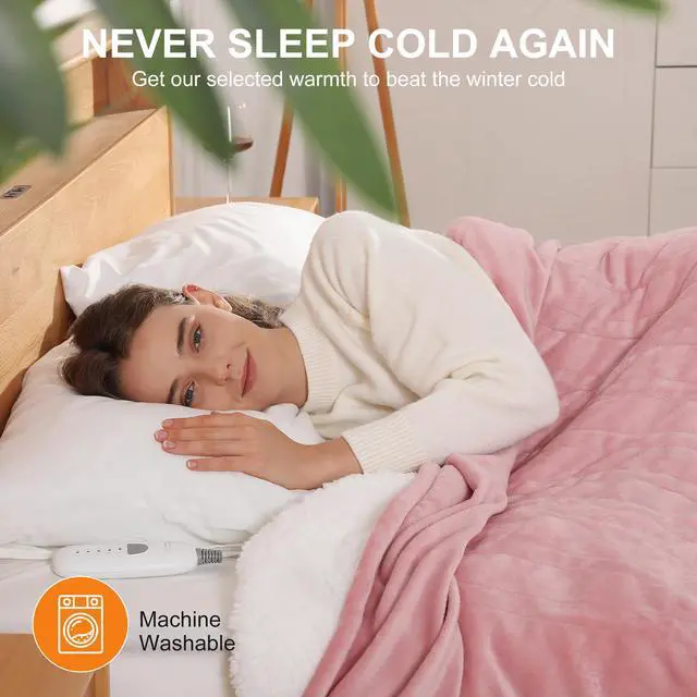 Alt view image 7 of 7 - Heating Blanket Heated Throw Blanket 50''X60'' - Electric Throw Pink Ultra Warm Fluffy Electric Blanket for Recliner with 5 Heating Setting & 4 Hour Auto Off, ETL Certified & Overheat Protection