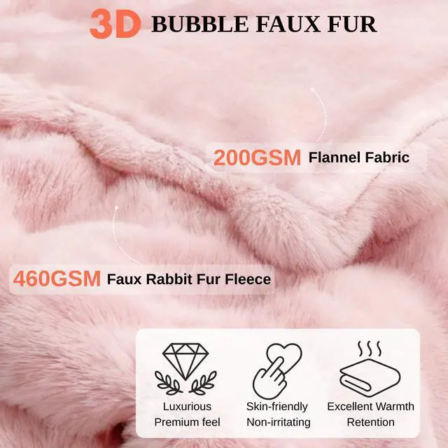 Alt view image 4 of 7 - Electric Heated Blanket Throw 50"x60" Pink Ultra Soft Luxury Fluffy Faux Rabbit Fur Machine Washable 6 Heat Settings 4 Hours Auto Off Overheat Protection for Home Office Use