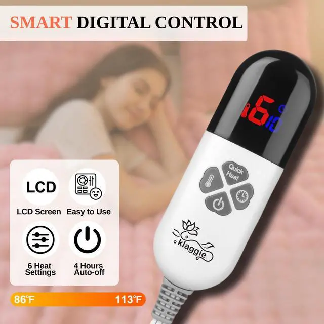 Alt view image 5 of 7 - Electric Heated Blanket Throw 50"x60" Pink Ultra Soft Luxury Fluffy Faux Rabbit Fur Machine Washable 6 Heat Settings 4 Hours Auto Off Overheat Protection for Home Office Use