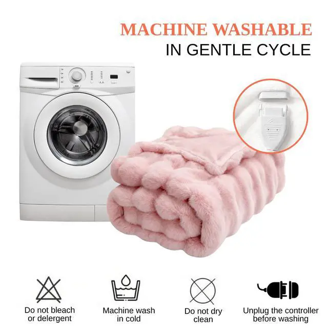 Alt view image 7 of 7 - Electric Heated Blanket Throw 50"x60" Pink Ultra Soft Luxury Fluffy Faux Rabbit Fur Machine Washable 6 Heat Settings 4 Hours Auto Off Overheat Protection for Home Office Use