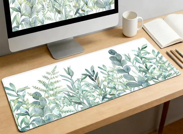 Alt view image 7 of 7 - XXL Waterproof Office Desk Pad Protector 31.5x11.8 Inch - Extended Gaming Mouse Pad with Non-Slip Rubber Base, Thickened Keyboard Mat, Stitched Edges & Green Plants Design