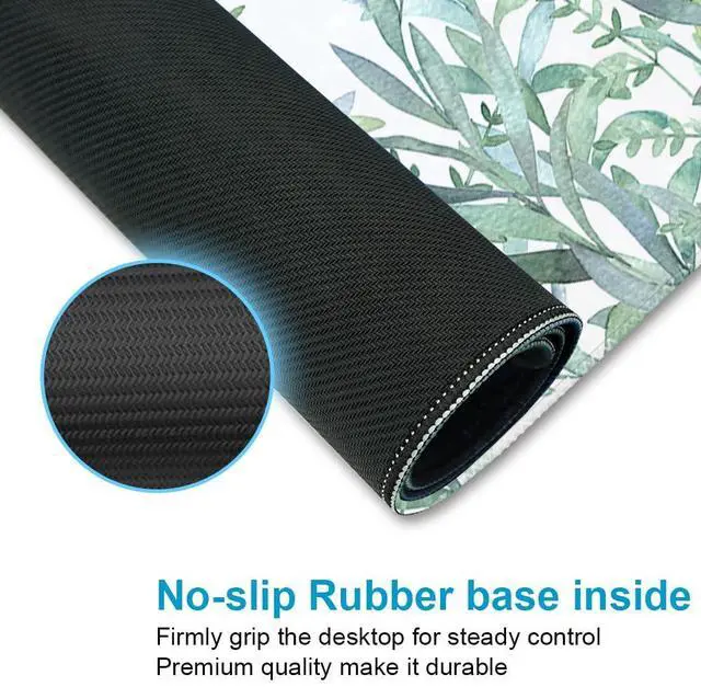 Alt view image 4 of 7 - XXL Waterproof Office Desk Pad Protector 31.5x11.8 Inch - Extended Gaming Mouse Pad with Non-Slip Rubber Base, Thickened Keyboard Mat, Stitched Edges & Green Plants Design