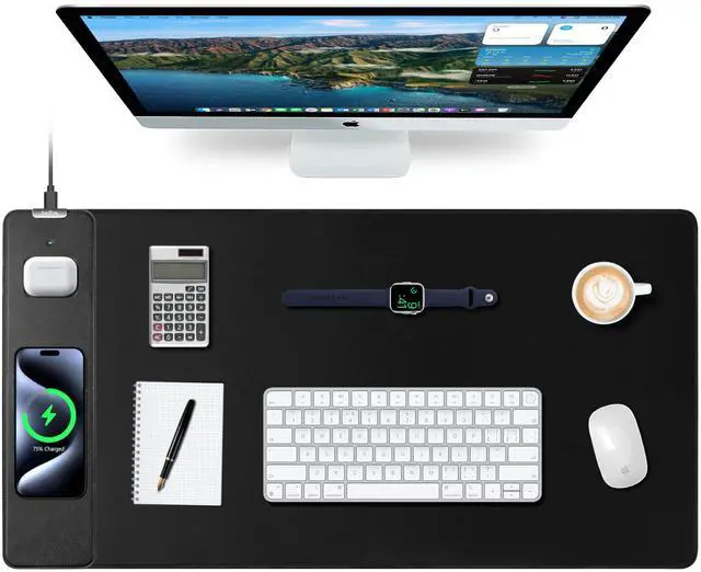 Main image of Mouse Pad with Wireless Charging, Gaming Mouse Pad with Ultra-Smooth Surface, Large XXL Desk Mat, Non-Slip Mouse Mat, Waterproof Computer Keyboard Pad for Gaming, Desk, Office, PC, 800x400x4MM, Black