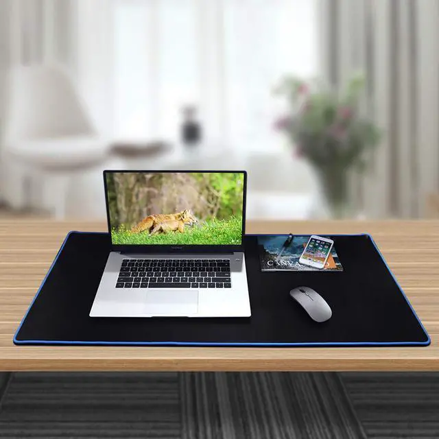 Alt view image 6 of 6 - Large Gaming Mouse Pad(35.4x15.7x0.16in), Black Thick Computer Extended Mousepad for Laptop, Smooth Keyboard Mat with Non Slip Rubber Base, Stable Desk Pad Blotter with Durable Stitched Edges