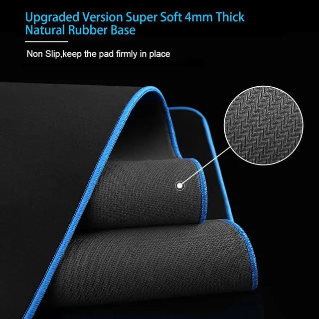 Alt view image 5 of 6 - Large Gaming Mouse Pad(35.4x15.7x0.16in), Black Thick Computer Extended Mousepad for Laptop, Smooth Keyboard Mat with Non Slip Rubber Base, Stable Desk Pad Blotter with Durable Stitched Edges