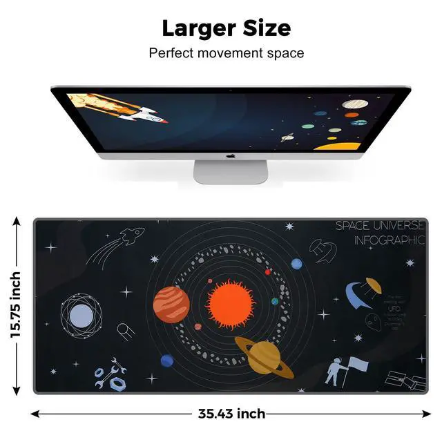 Alt view image 2 of 7 - XXL Gaming Mouse Pad 35.4X 15.7Inches,Extra Large Non-Slip Rubber Base, 3mm Thick Waterproof Desk Mat for Keyboard & Mouse, Black Universe Design,Extended Mousepad for PC, Laptop, Home & Office