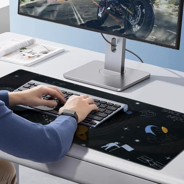 Alt view image 7 of 7 - XXL Gaming Mouse Pad 35.4X 15.7Inches,Extra Large Non-Slip Rubber Base, 3mm Thick Waterproof Desk Mat for Keyboard & Mouse, Black Universe Design,Extended Mousepad for PC, Laptop, Home & Office