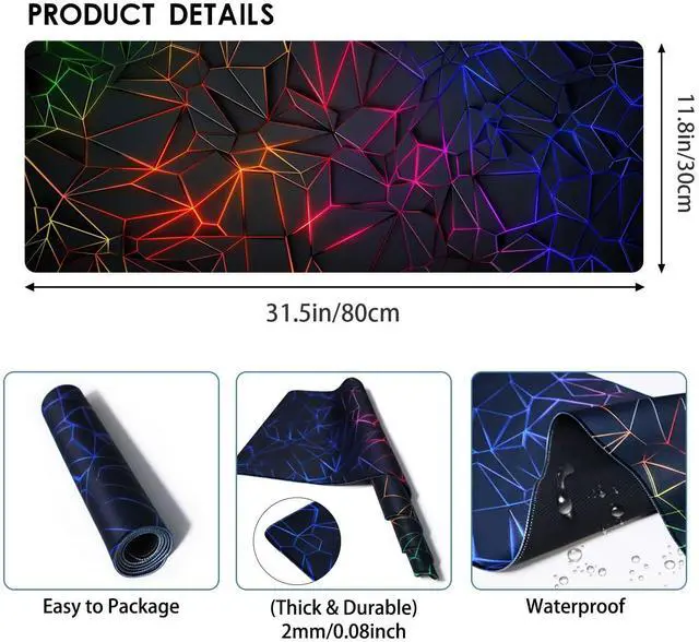 Alt view image 4 of 7 - Mouse Pad - Desk Pad Extended 31.5x11.8inch Large Mousepad 3D Computer Gaming Mouse Pad Desk Mat with Stitched Edges Non-Slip Rubber Base for Office/Home