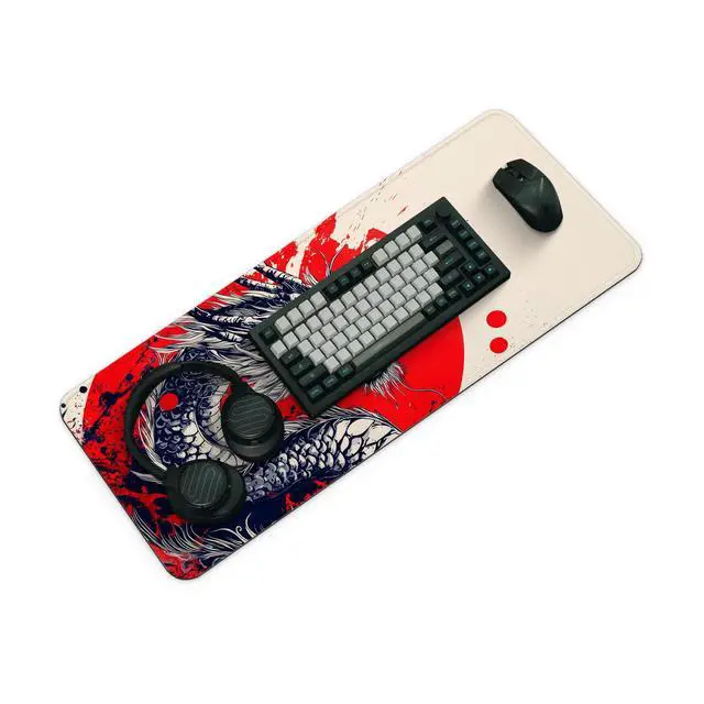 Alt view image 2 of 7 - Japanese Dragon Gaming Mouse Pad with Non-Slip Rubber Base, Large Anime Mousepad with Stitched Edges, Long Keyboard Desk Mat for Home and Office, 31.5 x 11.8 inches