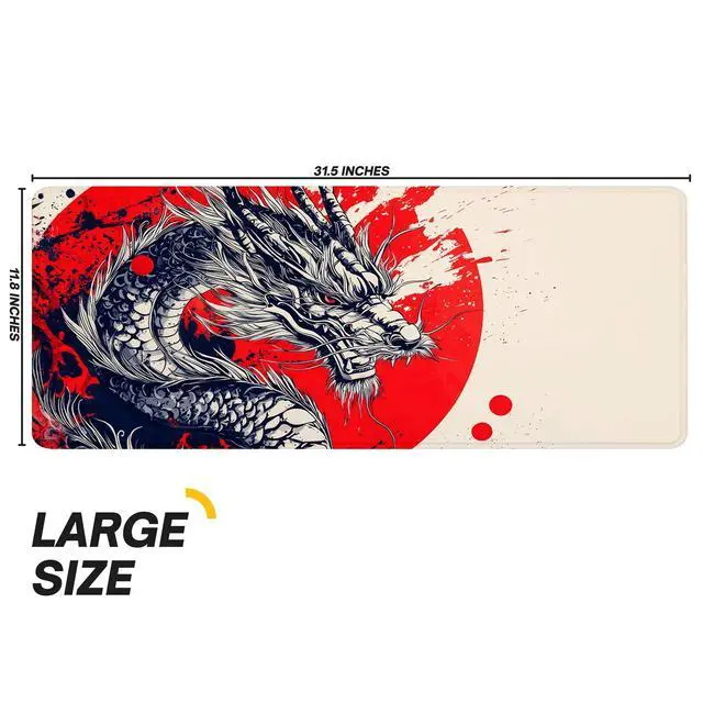Alt view image 3 of 7 - Japanese Dragon Gaming Mouse Pad with Non-Slip Rubber Base, Large Anime Mousepad with Stitched Edges, Long Keyboard Desk Mat for Home and Office, 31.5 x 11.8 inches