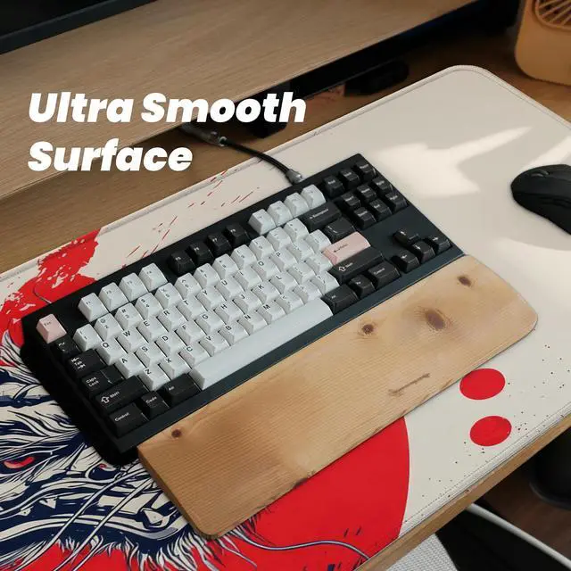 Alt view image 5 of 7 - Japanese Dragon Gaming Mouse Pad with Non-Slip Rubber Base, Large Anime Mousepad with Stitched Edges, Long Keyboard Desk Mat for Home and Office, 31.5 x 11.8 inches