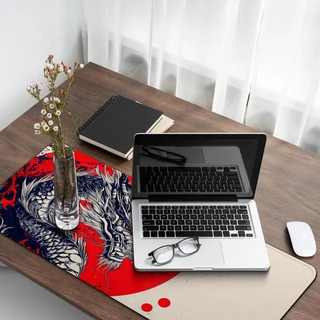 Alt view image 7 of 7 - Japanese Dragon Gaming Mouse Pad with Non-Slip Rubber Base, Large Anime Mousepad with Stitched Edges, Long Keyboard Desk Mat for Home and Office, 31.5 x 11.8 inches