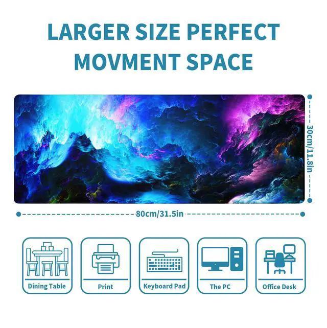 Alt view image 2 of 7 - Dazzling Galaxy Gaming Mouse Pad Blue Desk Mat XL Mouse Gaming Pads, Starry Sky Keyboard Pads Extra Large Desktop Computer Mats with Non-Slip Base & Stitched Edges, Vintage Office Decor 31.5x11.8