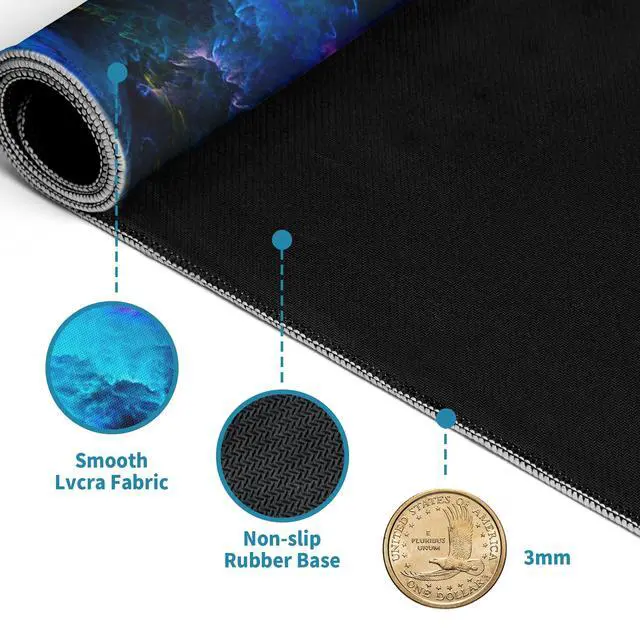 Alt view image 4 of 7 - Dazzling Galaxy Gaming Mouse Pad Blue Desk Mat XL Mouse Gaming Pads, Starry Sky Keyboard Pads Extra Large Desktop Computer Mats with Non-Slip Base & Stitched Edges, Vintage Office Decor 31.5x11.8