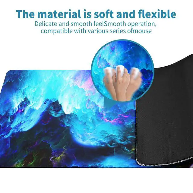 Alt view image 5 of 7 - Dazzling Galaxy Gaming Mouse Pad Blue Desk Mat XL Mouse Gaming Pads, Starry Sky Keyboard Pads Extra Large Desktop Computer Mats with Non-Slip Base & Stitched Edges, Vintage Office Decor 31.5x11.8