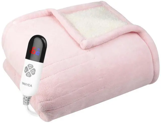 Main image of YANYEA Electric Heated Throw Blanket Sherpa 50"x60" Pink Machine Washable 6 Heat Settings 4 Hours Auto Off Overheat Protection for Home Office Use