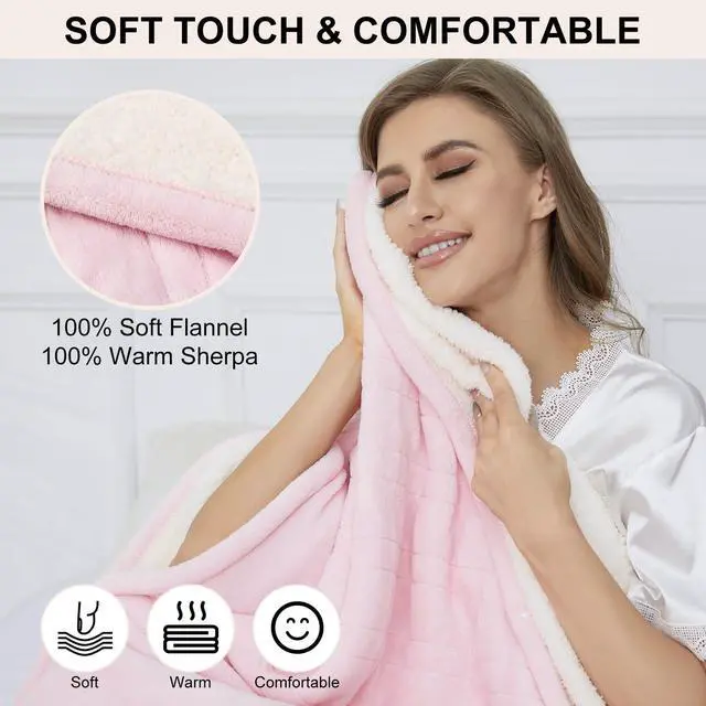 Alt view image 2 of 7 - YANYEA Electric Heated Throw Blanket Sherpa 50"x60" Pink Machine Washable 6 Heat Settings 4 Hours Auto Off Overheat Protection for Home Office Use