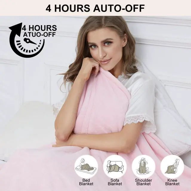 Alt view image 3 of 7 - YANYEA Electric Heated Throw Blanket Sherpa 50"x60" Pink Machine Washable 6 Heat Settings 4 Hours Auto Off Overheat Protection for Home Office Use