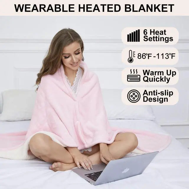 Alt view image 4 of 7 - YANYEA Electric Heated Throw Blanket Sherpa 50"x60" Pink Machine Washable 6 Heat Settings 4 Hours Auto Off Overheat Protection for Home Office Use