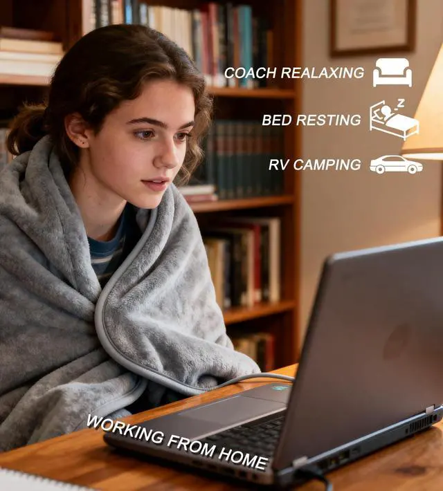 Alt view image 6 of 7 - COZYXWORLD Heated Electric Blanket Over Heated Protection Throws 9 Hours Auto Off ETL Certificated Blankets Grey 50×60